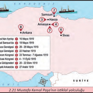 Kurtuluş Savaşında Atatürk'ün Güzergahı Haritası