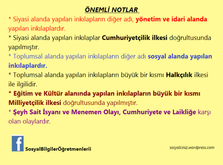 Atatürk İlkeleri Önemli Kısa Notlar 6
