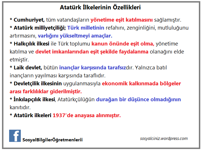 Atatürk İlkeleri Önemli Kısa Notlar