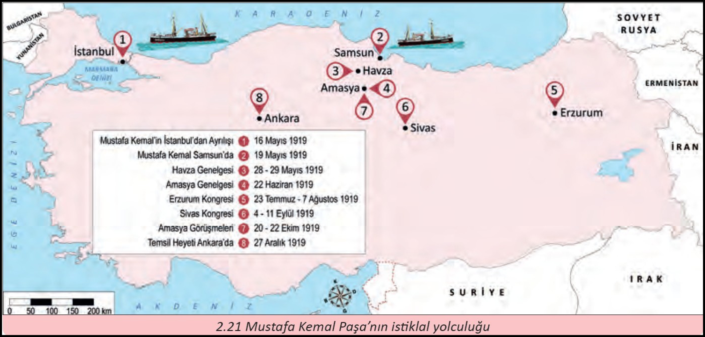 Kurtuluş Savaşında Atatürk'ün Güzergahı Haritası