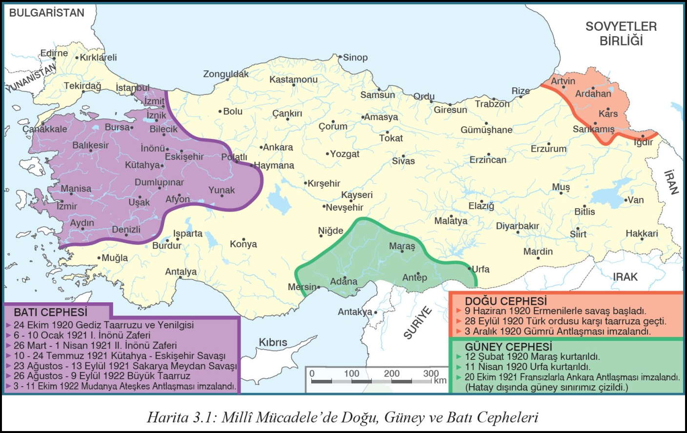 Milli Mücadele Doğu Batı ve Güney Cephesi Haritası