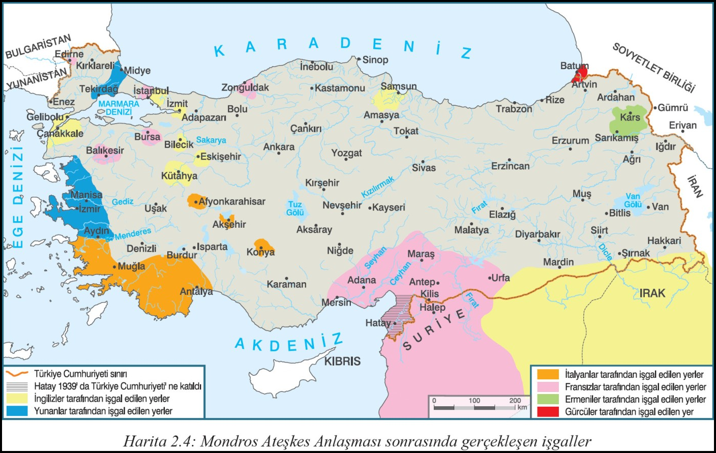 Mondros Ateşkes Antlaşmasından Sonra İşgaller Haritası